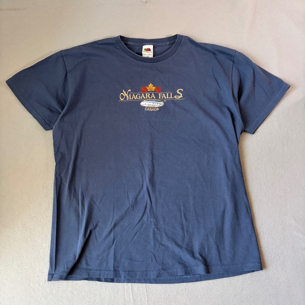 Fruit of the Loom Niagara Falls Canada Embroidered T-Shirt Mens XL Navy Blue
